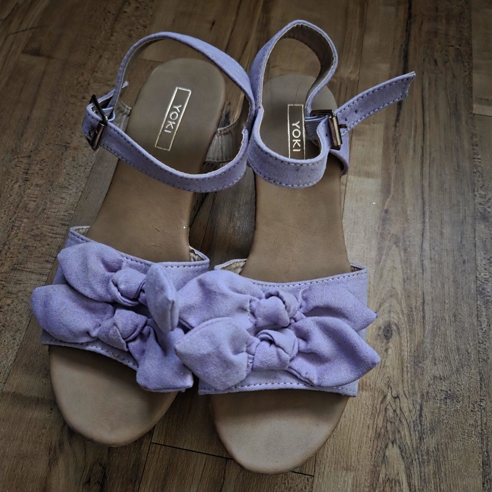Yoki Purple Bow Platform Strap Wedge Sandals Size 7.5 Summer Beach